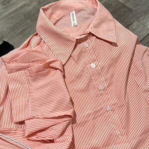 New! Long sleeve oversized button down coral striped shirt or black striped